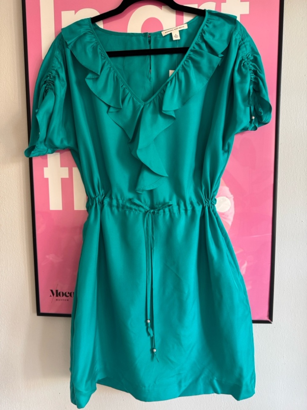 Banana Republic Teal Ruffle V-Neck Mini Dress